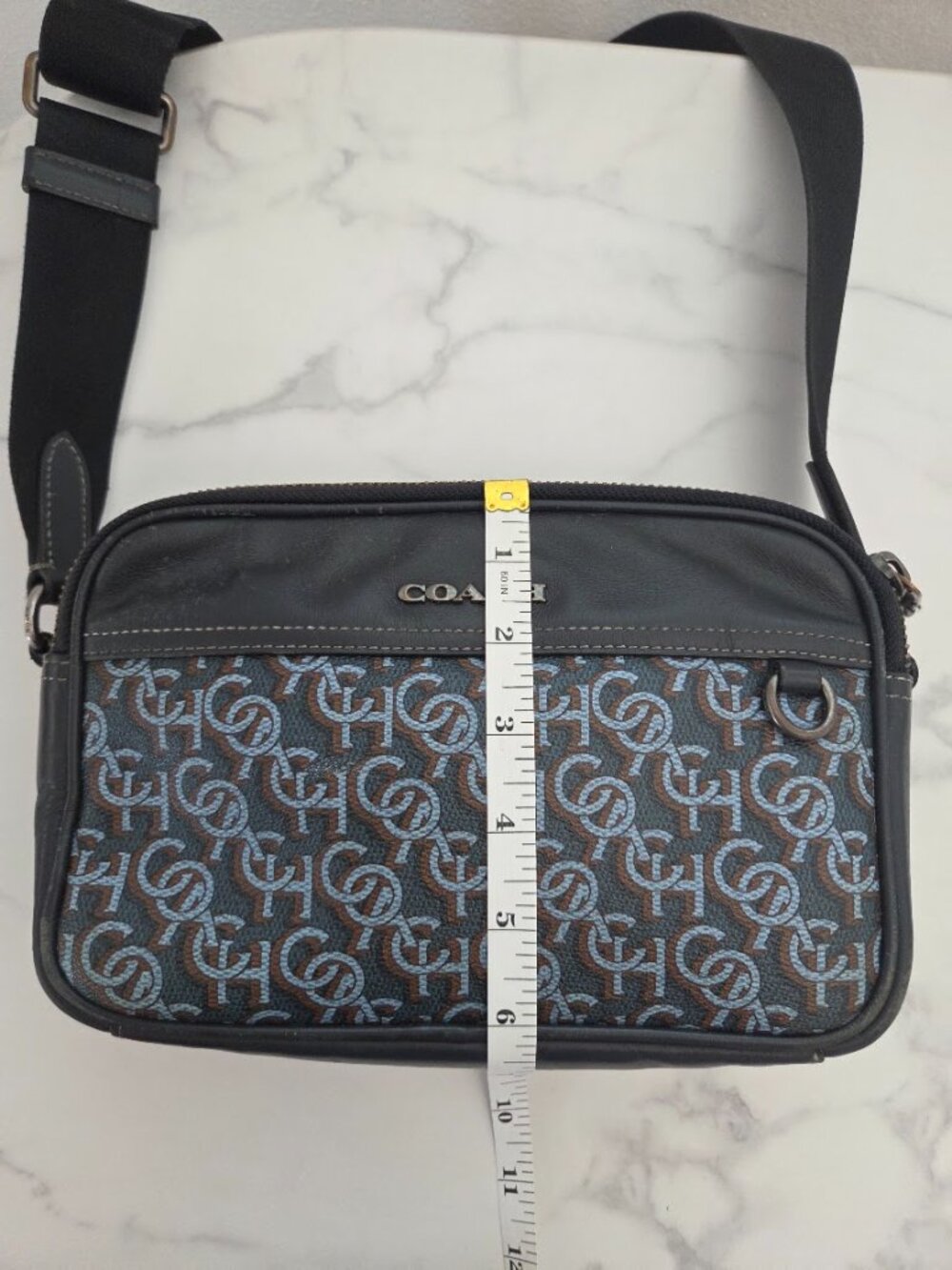Unisex Vintage Coach Monogram Signature Crossbody Shoulder Bag Blue Black - Picture 16 of 16